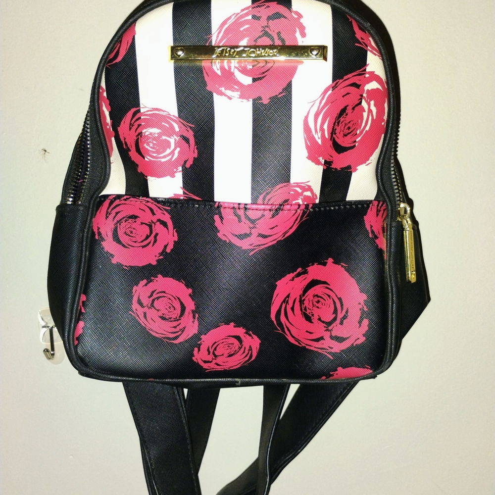 Betsey Johnson Black and Pink Floral Backpack